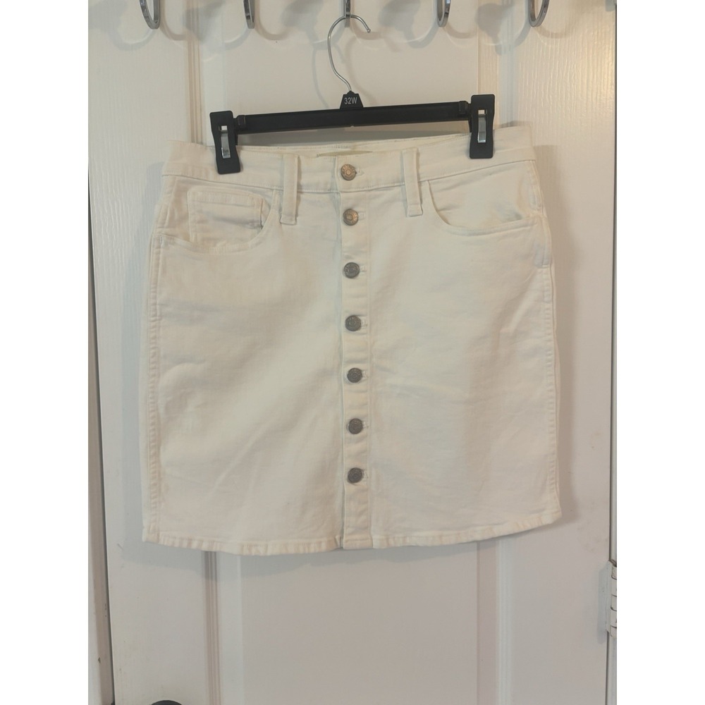 Madewell Skirt Women's 30 Waist Denim A Line White Stretch Button Front Cotton